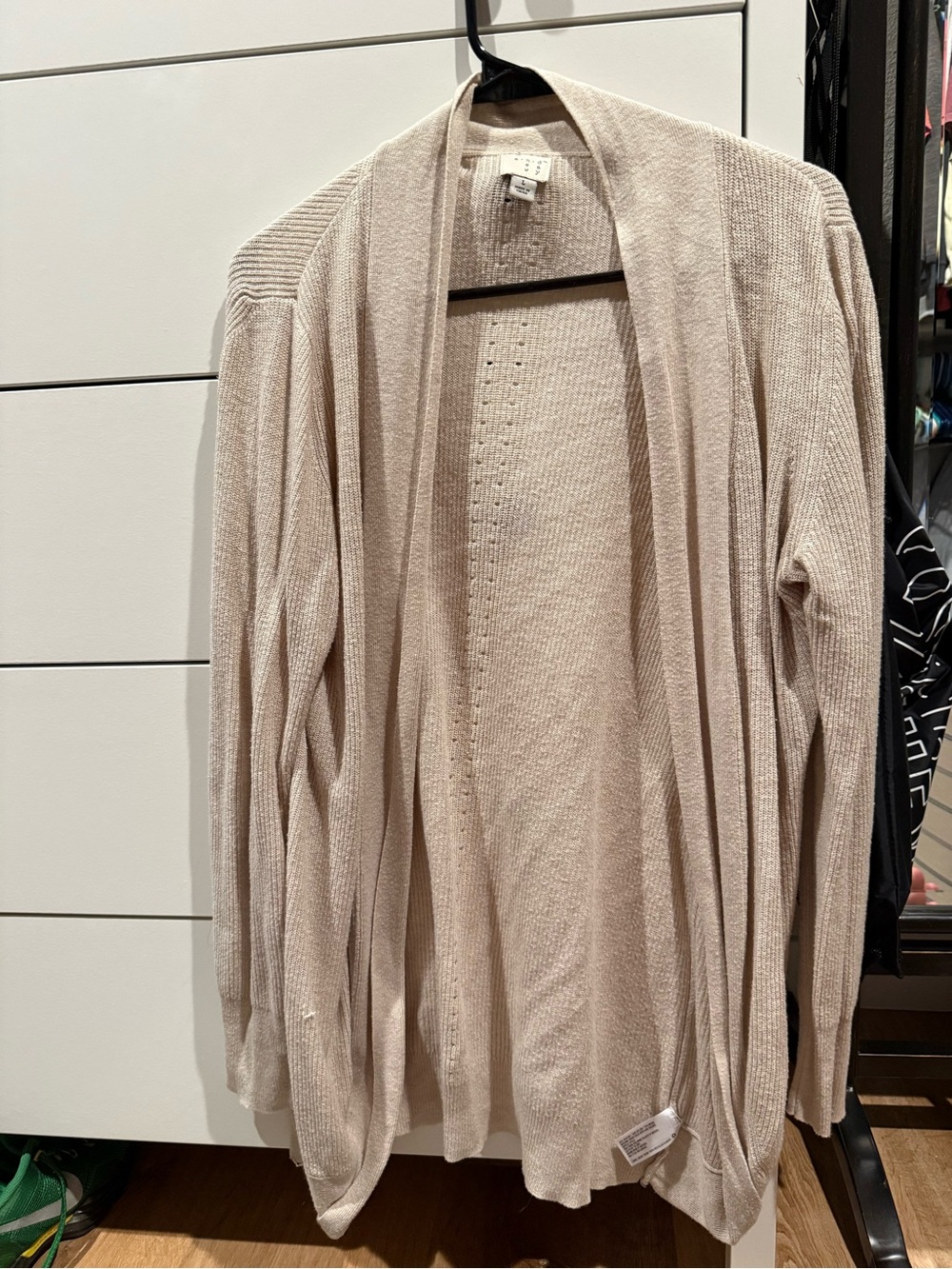 Light Beige Open-Front Womens Cardigan Sweater